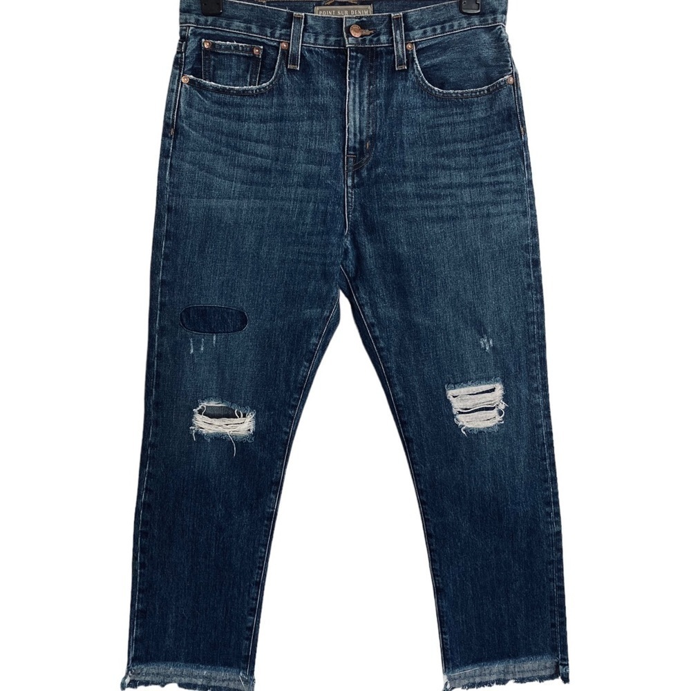 Point Sur Shoreditch Straight Leg Raw Hem Denim Jeans Patch Distressed sz 28 - Picture 2 of 15